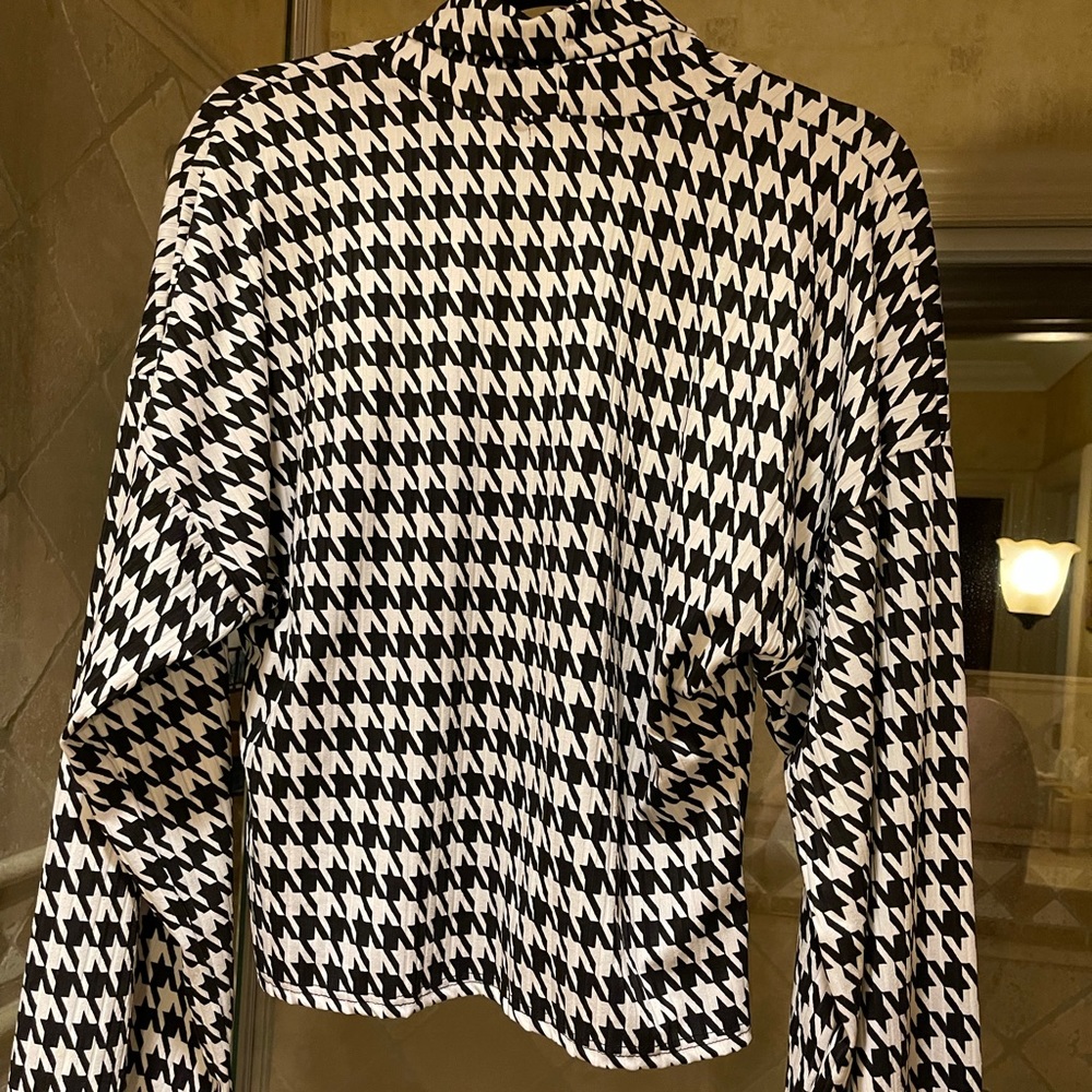 Mono Dogtooth Print Roll Neck Oversized Sweater